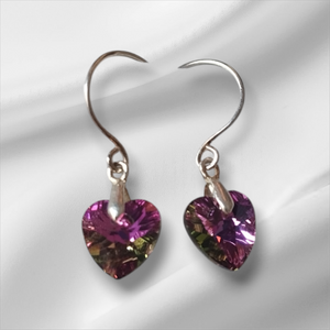 Aros de Plata 925 Modelo Corazón Cristal Fucsia