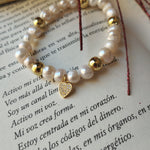 Pulsera Enchapada en Oro Esferas y Perlas con Corazón